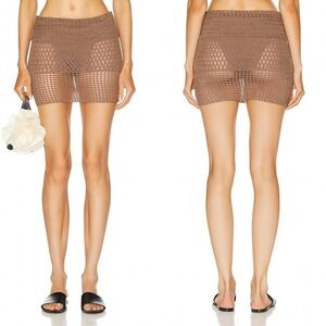 Tropic of C Gal Mini Skirt/Tube Top S Taupe Crochet Y2K Boho Minimalist Festival